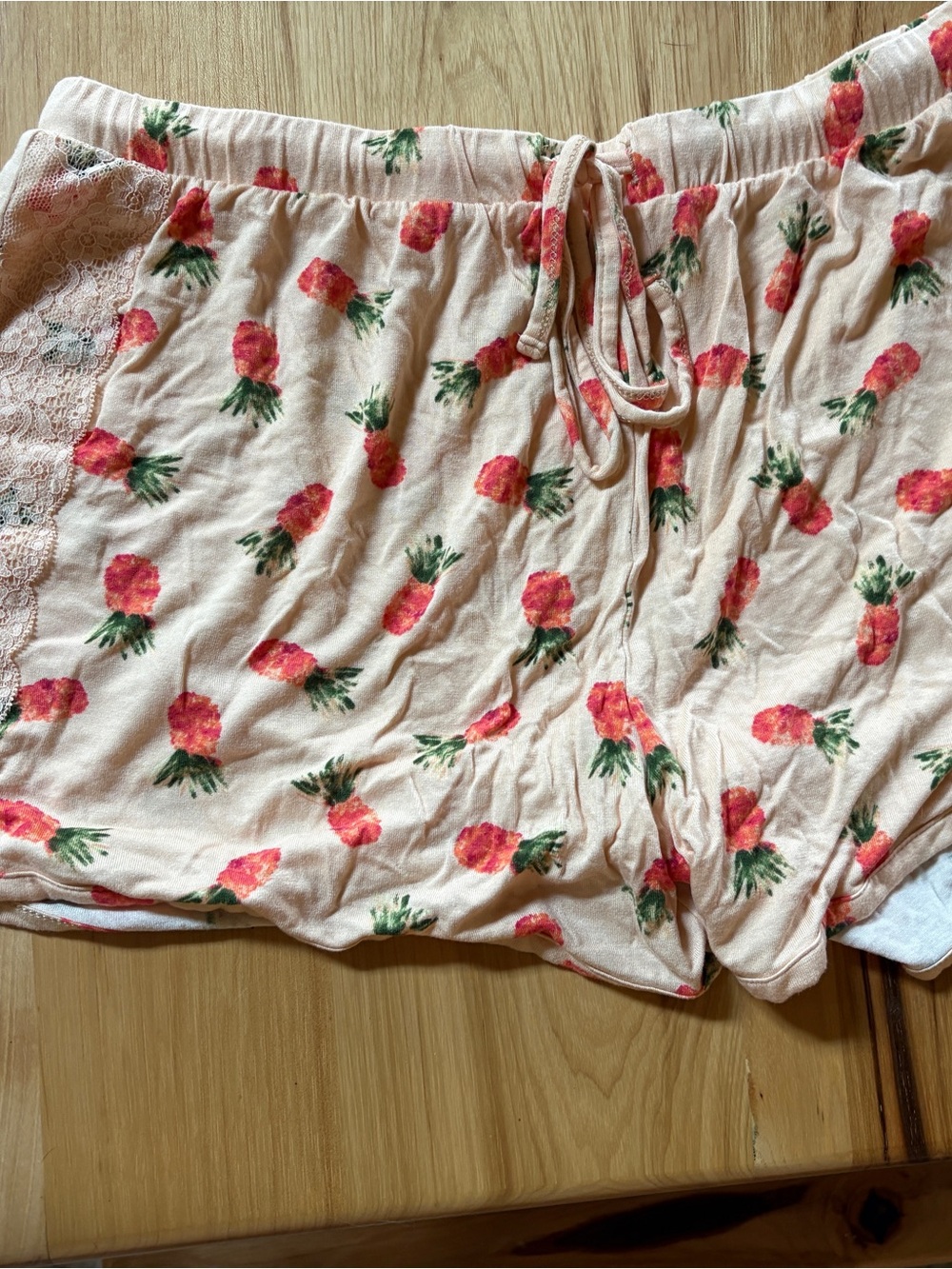 Cato Peach-Pink Pineapple Print Sleep Shorts with Drawstring